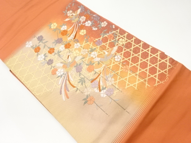 鳳凰・枝垂れ桜に籠目模様織出し名古屋帯